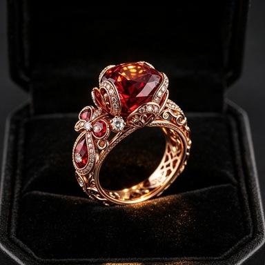 Luxury Female Red Zircon Big Stone Engagement Round Skeleton Ring Vintage Rose Gold Color Wedding Fashion Jewelry For Women