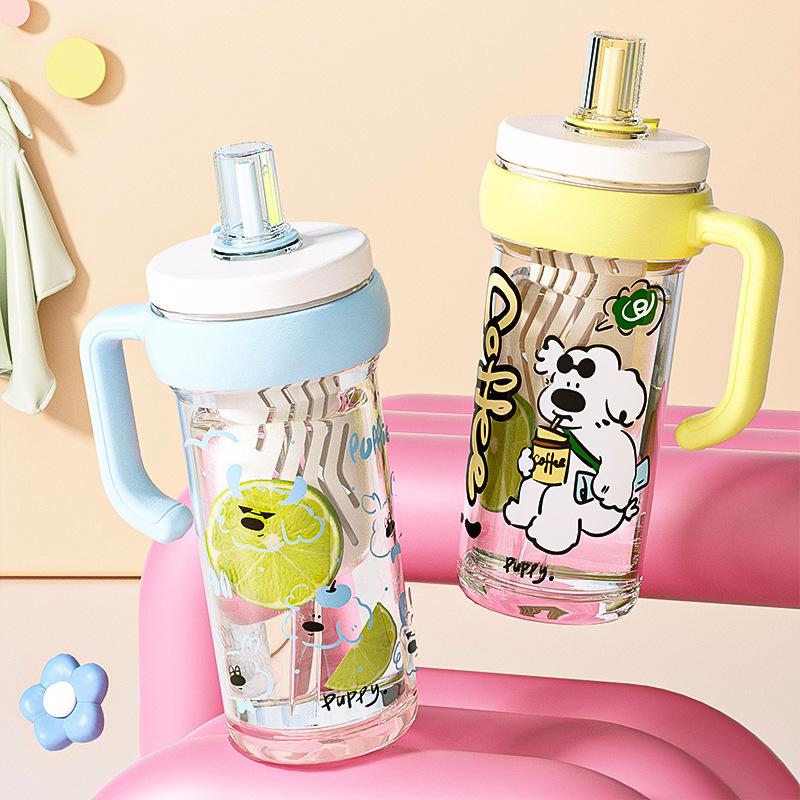 Water bottle high value handle water cup plastic cup girls straw cup removable tea warehouse portable children's cup anti-scalding straw cup