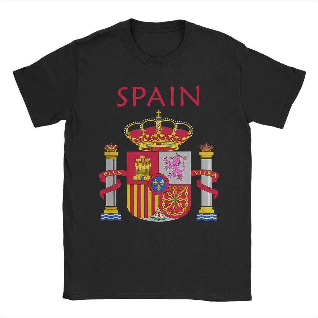 Unique SPAIN Flag TShirt for Men Crew Neck Pure Cotton T Shirt Short Sleeve Tees Plus Size Clothing