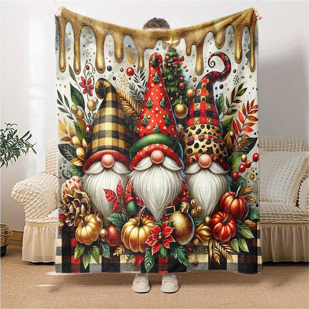 1Pc Holiday Gnomes Celebration Blanket Soft Throw Blanket For Home Bedroom Bed Sofa Travel Office Solid Christmas Blanket