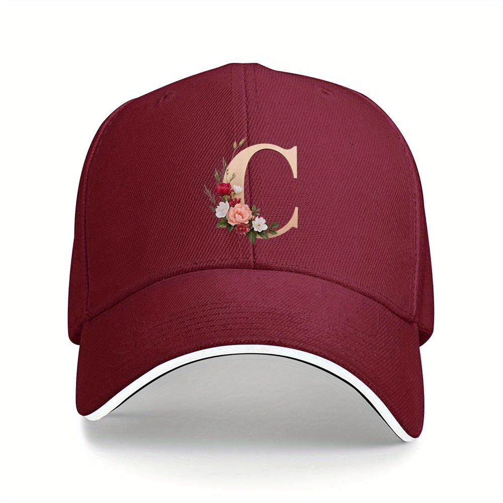 

Floral Letter C Baseball Cap Polyester Adjustable Casual Sun Hat Unisex For Outdoor Summer Wear One Size