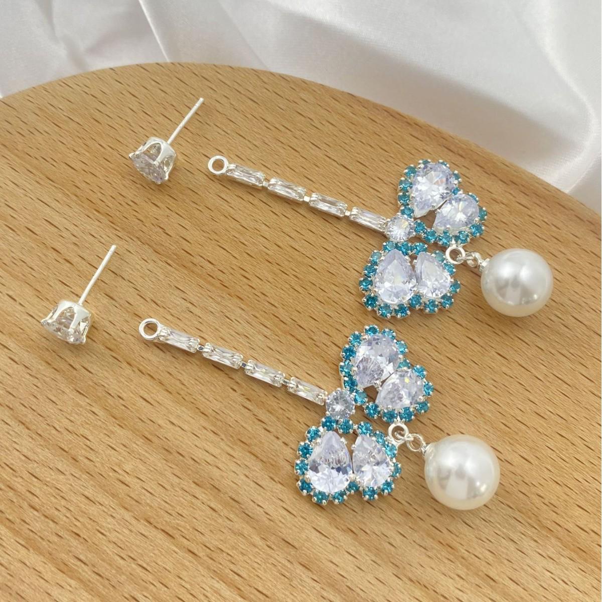 Elegant French Blue Rhinestone Butterfly Tassel Stud Earrings - Two-Way Wear with Unique Niche Design