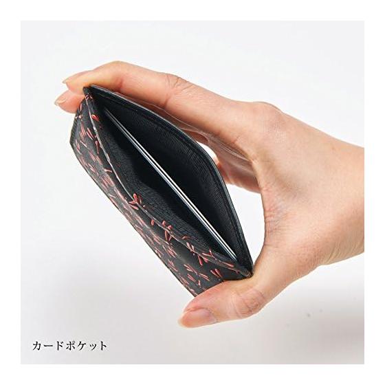 INDEN-YA Uehara Yuushichi Card Case Coin Purse, Model 1208, Black X Red Lacquer Asanoha Pattern, Made In Japan. Opens Wide for Easy Viewing, Fits