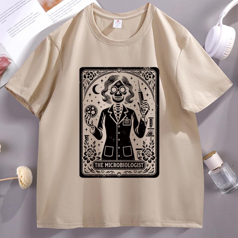 Microbiologist Tarot Card TShirt Funny Science Lab Halloween Tshirt Microbiology Lovers Tees Casual Cotton Short Sleeve T Shirt