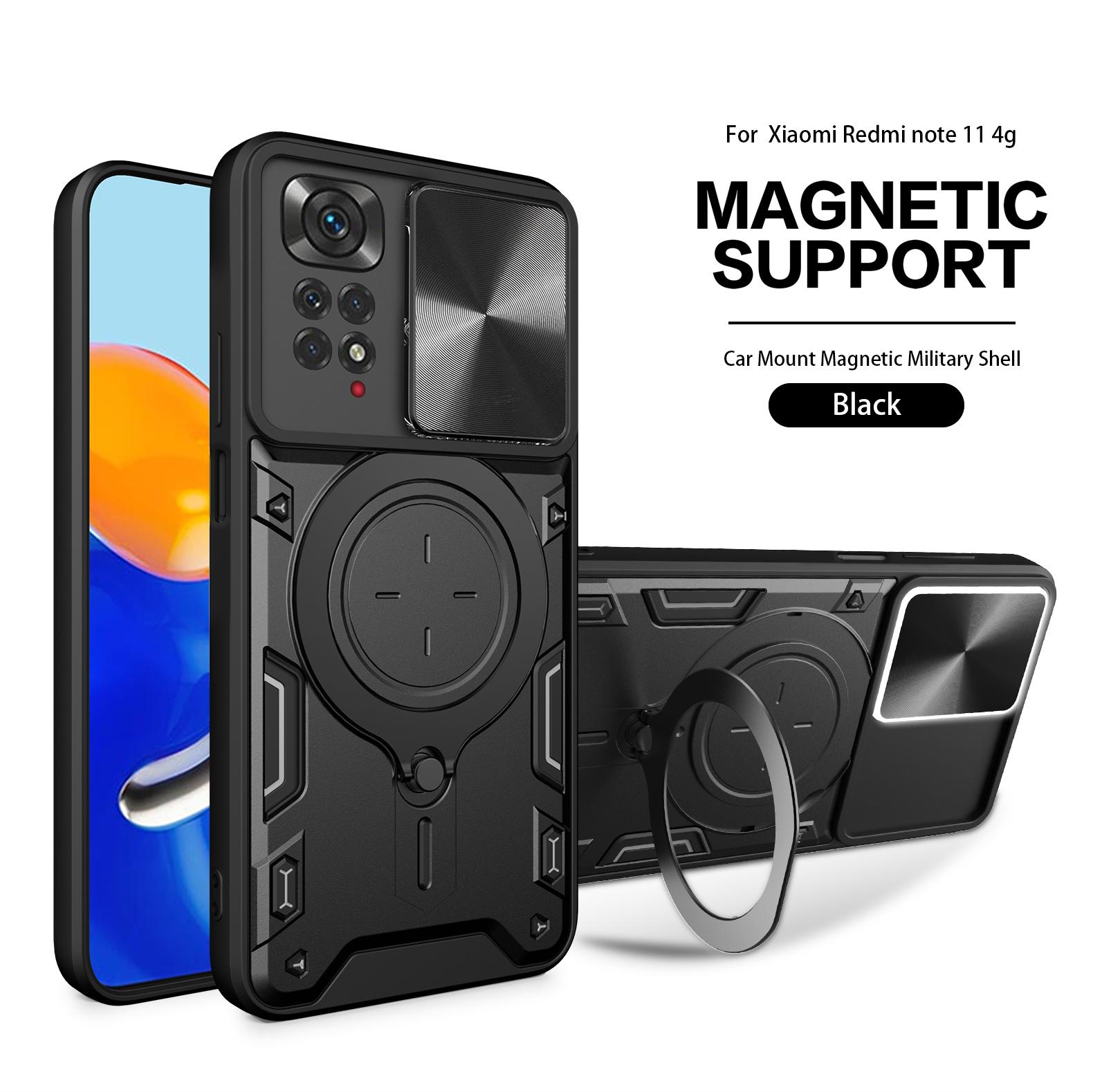 

Magsafe Magnetic Camera Защитный чехол для Xiaomi Redmi Note 11 Pro 11E Pro Armor Hybrid Metal Ring Задняя крышка для Note 11s 11A Redmi Note11S(4G) чёрный