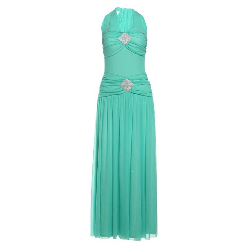 2026 European and American style spring new women's clothing solid color slim-fitting high-waisted fashion neck backless sleeveless dress