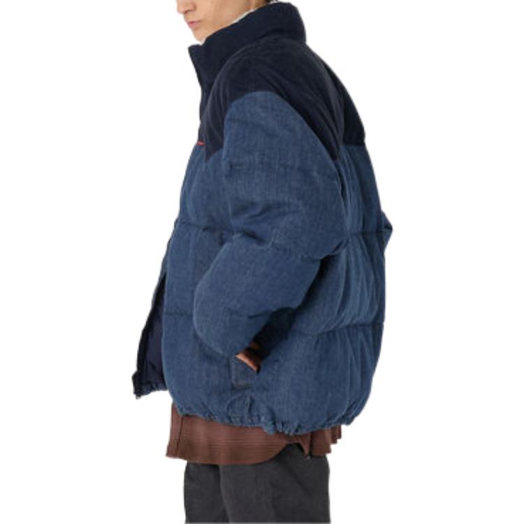 Levis FW22 Corduroy Denim Patchwork Zip-Up Down Jacket Men Jacket Navy A0726-0002