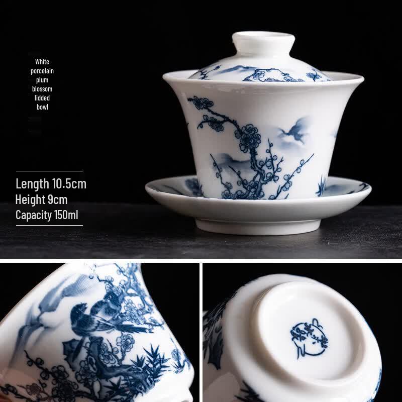 Blue-and-White Ceramic Gaiwan Teacup for Kung Fu Tea