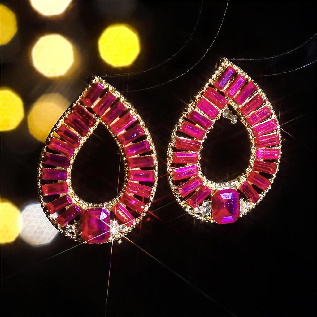 European and American Luxury Colorful Rhinestone Flower Stud Earrings for Women