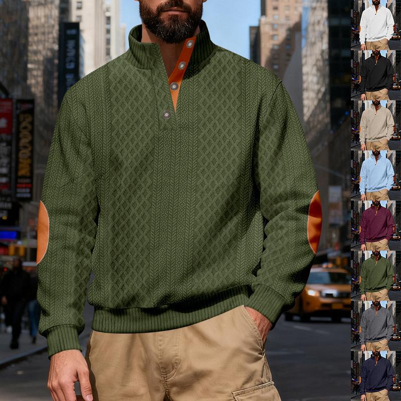 Men S Vintage Stand Collar Loose Jacquard Casual Sweatshirt For Autumn Winter