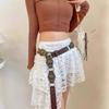 Western Cowboy Rivet Patchwork Leather Belt Retro Design for Women