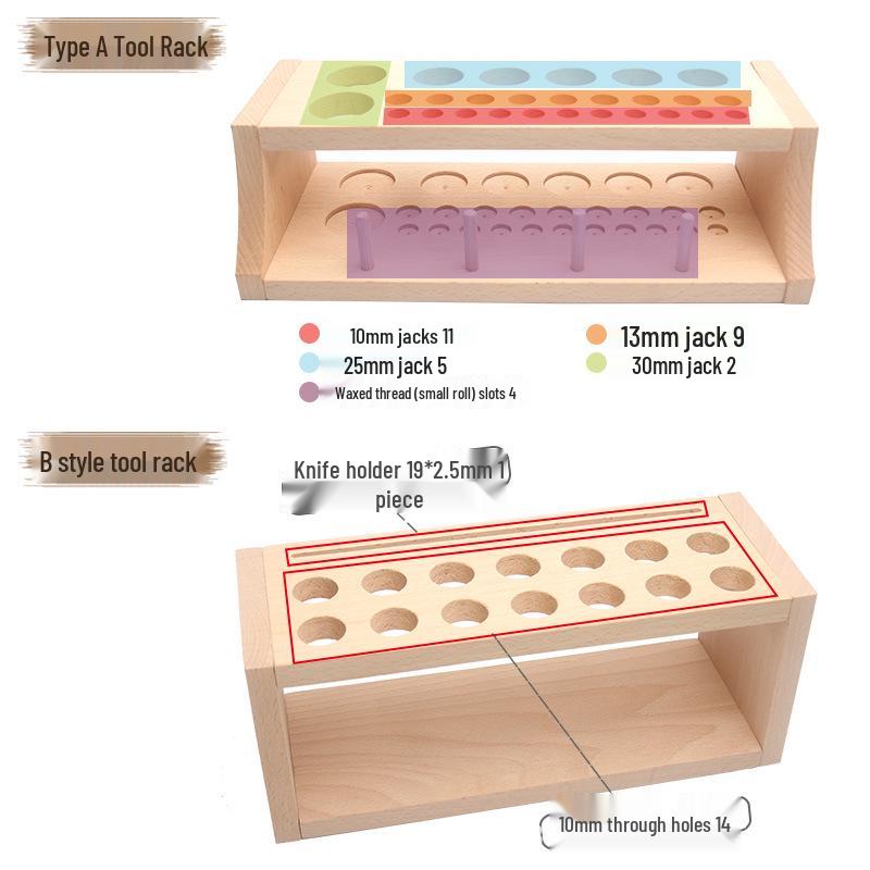Buchenholz Mehrloch Werkzeughalter & Aufbewahrungsbox für Leder Nähwerkzeuge