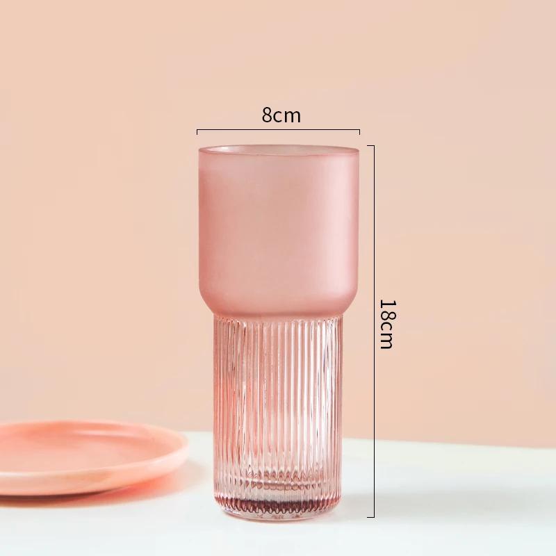

Pink Frosted Texture Glass Vase Modern Minimalist Creative Cylindrical Hydroponic Flower Arrangement Accessories Home Decoration