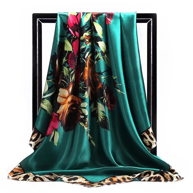 Fashion Scarves For Women Print Silk Satin Head Scarf Female 90cmx90cm Luxury Brand Square Shawl Large Hijab Scarfs For Ladies