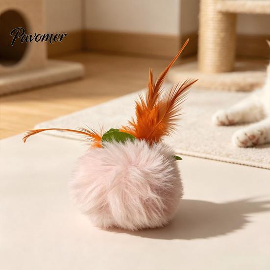 Plush Furry Ball with Feathers Cat Toy Feather, Interactive Pom Balls, Realistic Prey Motion Toys Soft Kitten Chasing for Indoor Cats Exercise