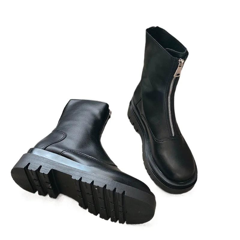 2025 Spring New Women's Boots Fashion Simple British Style Front Zipper Women's Shoes