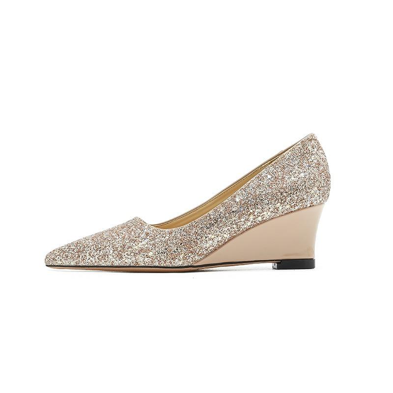 - Tacchi a zeppa sexy da donna, novità primaverile, scarpe da principessa con punta in cristallo, scarpe singole da banchetto per donna