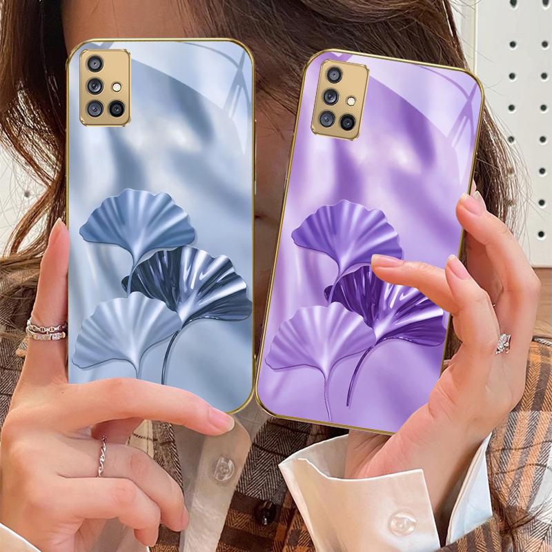 Luxurious Ginkgo Leaves For Samsung A 01 52S 04 05S 10 12 13 22 23 24 36 42 M02 Note 10 20Ultra 8 9 Golden glass phone case