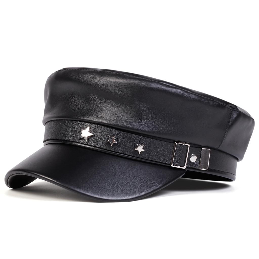Star PU Leather Navy Cap Street Fashion Men and Women Hat Casual Waterproof Hats Casual Caps