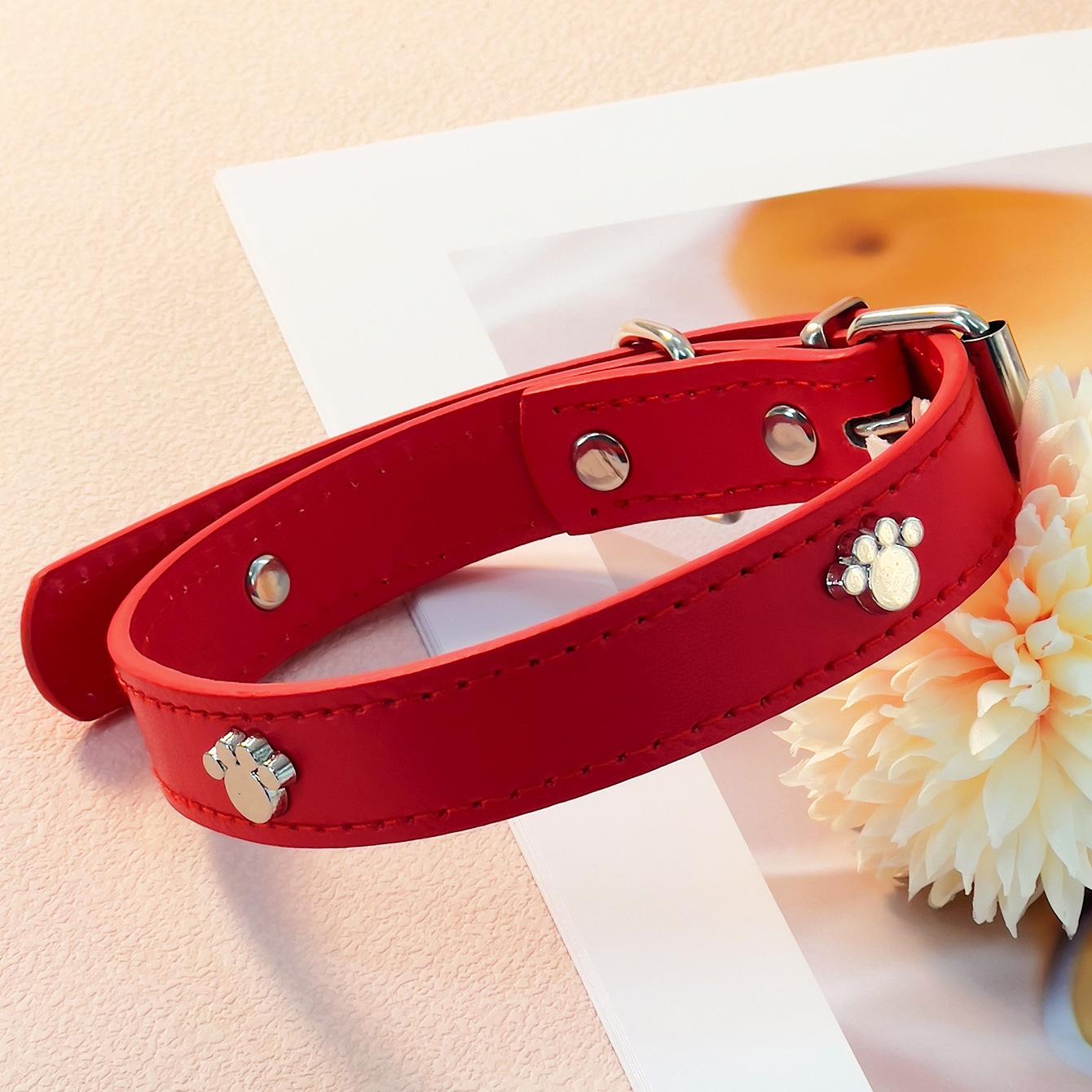 Haustierhalsband Schal Hund Pfotenabdrücke Metall Dekorhalsband Katzenhalsband Leder Halsring Kleine und Mittelgroße Hundezubehör S【1.2*33cm】 red