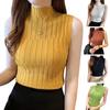 Women Bottoming Vest Solid Color Tops Collar Sleeveless Knitting Half High Slim Fit Tank Tops