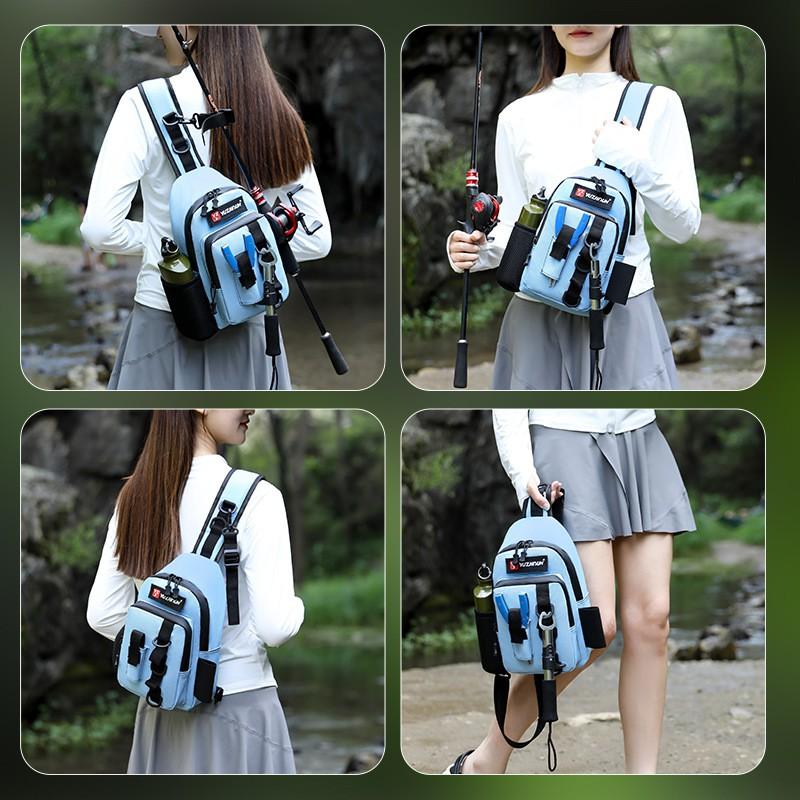 Multi-Functional Fishing Tackle Bag With Adjustable Strap Waterproof Nylon Rod Carrier Spinning Lure