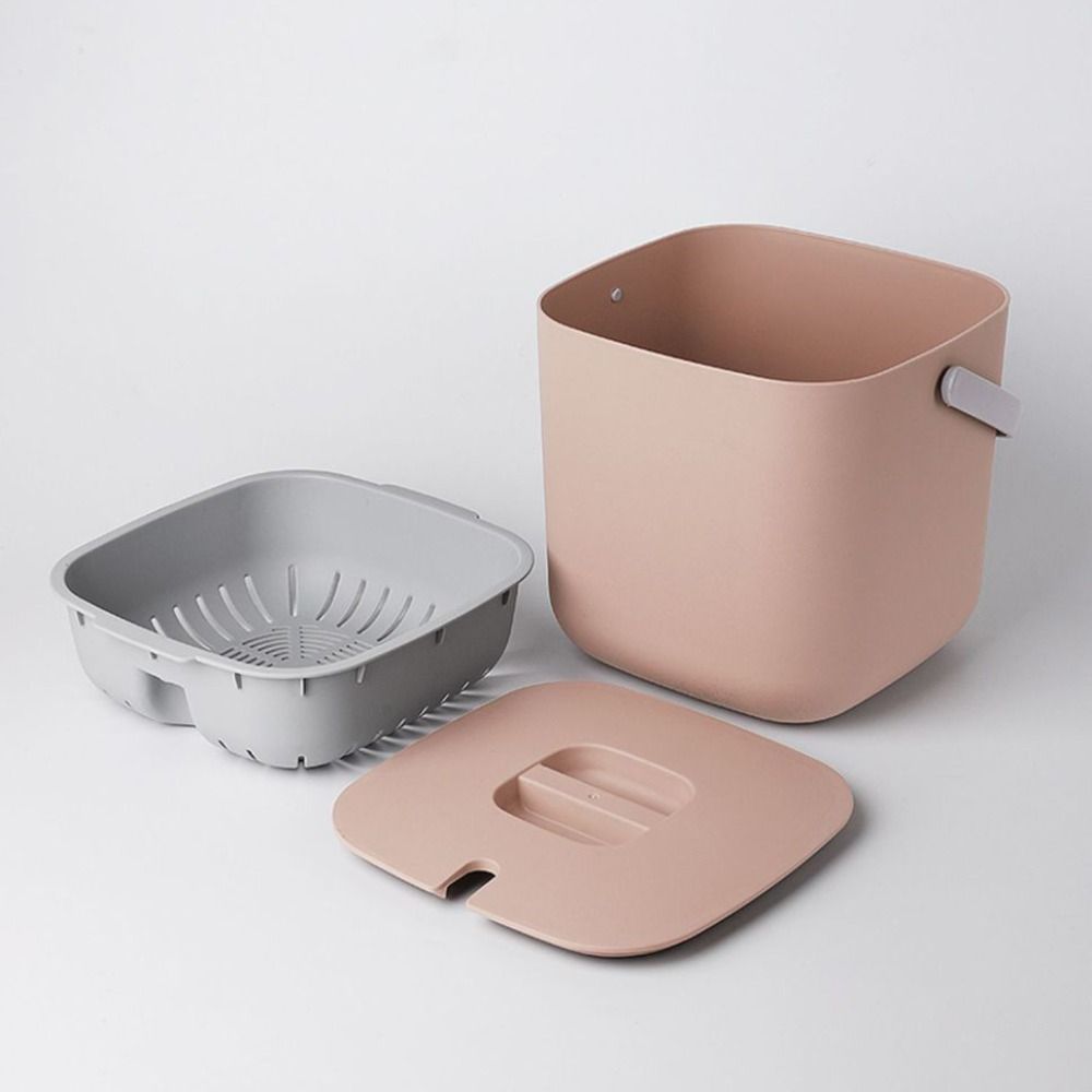 2 Tier Kitchen Food Waste Bucket with Drainer Garbage Bin Portable Tea Trash Can  Table