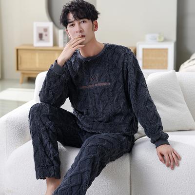 Men's Autumn and Winter with Cashmere Thickened Warm Pajamas Youth Coral Velvet Can Be Worn Outside the Home Suit