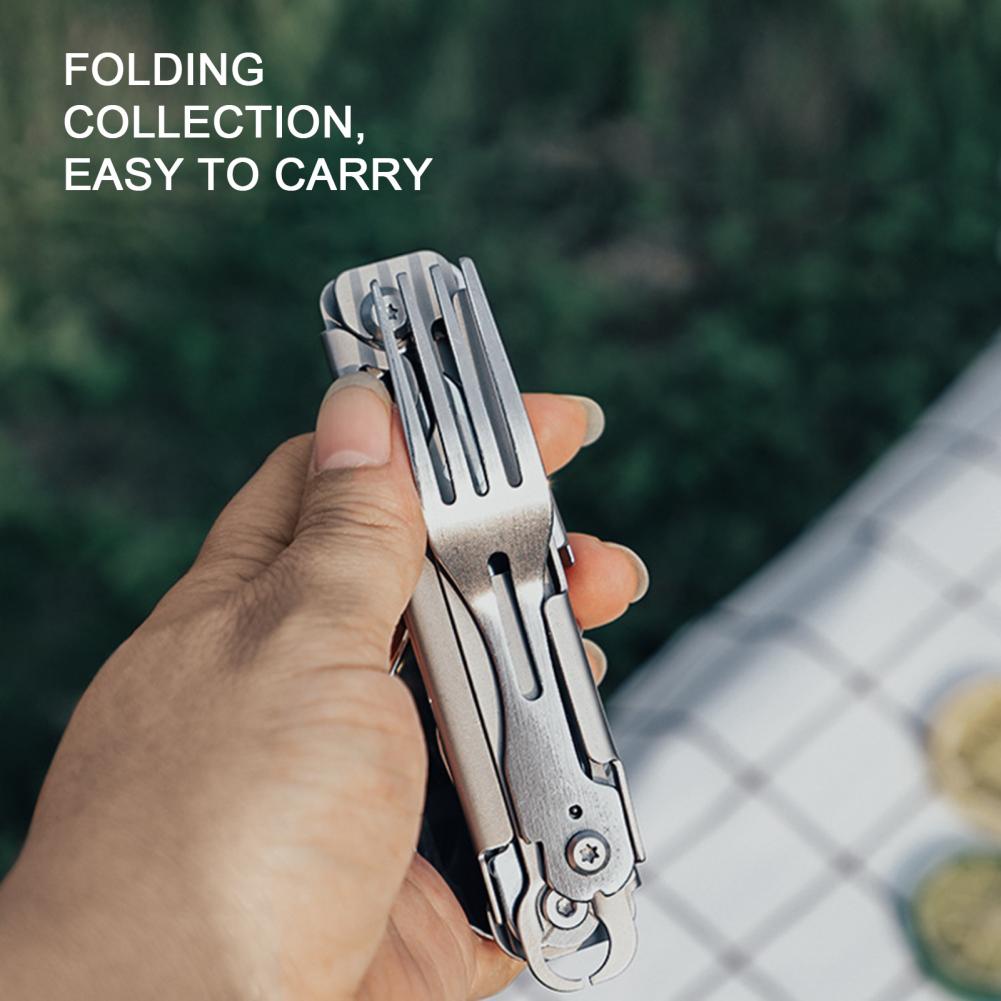 Multi In One Camping Spoon Fork Knife Folding Cutlery Portable Corkscrew Stainless Steel Fork Spoon Cutter Outdoor