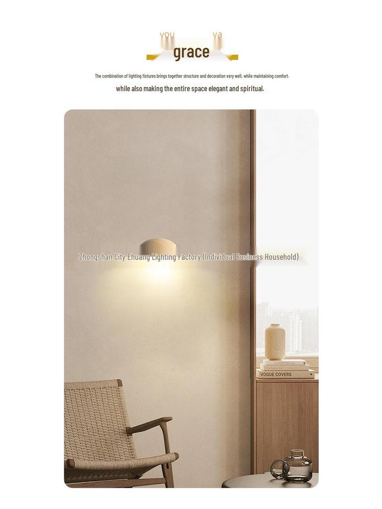 Wabi-Sabi Gelbe Travertin Nachttischlampe: Retro-Stil für Schlafzimmer & Wohnzimmer