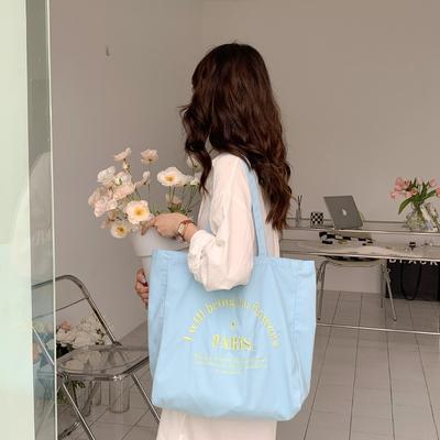 2 Wind Ladies Canvas Bag Letter Embroidered Shoulder Bag Large Capacity Student Tote Bag Shopping Bag