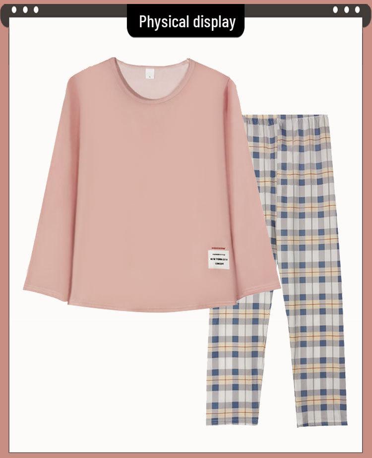 Women's Contrast Plaid Pajamas: Long Sleeve, Round Neck, Casual Loose Pants, Perfect for Spring and Autumn, Suitable for Home or Outdoor Wear.
