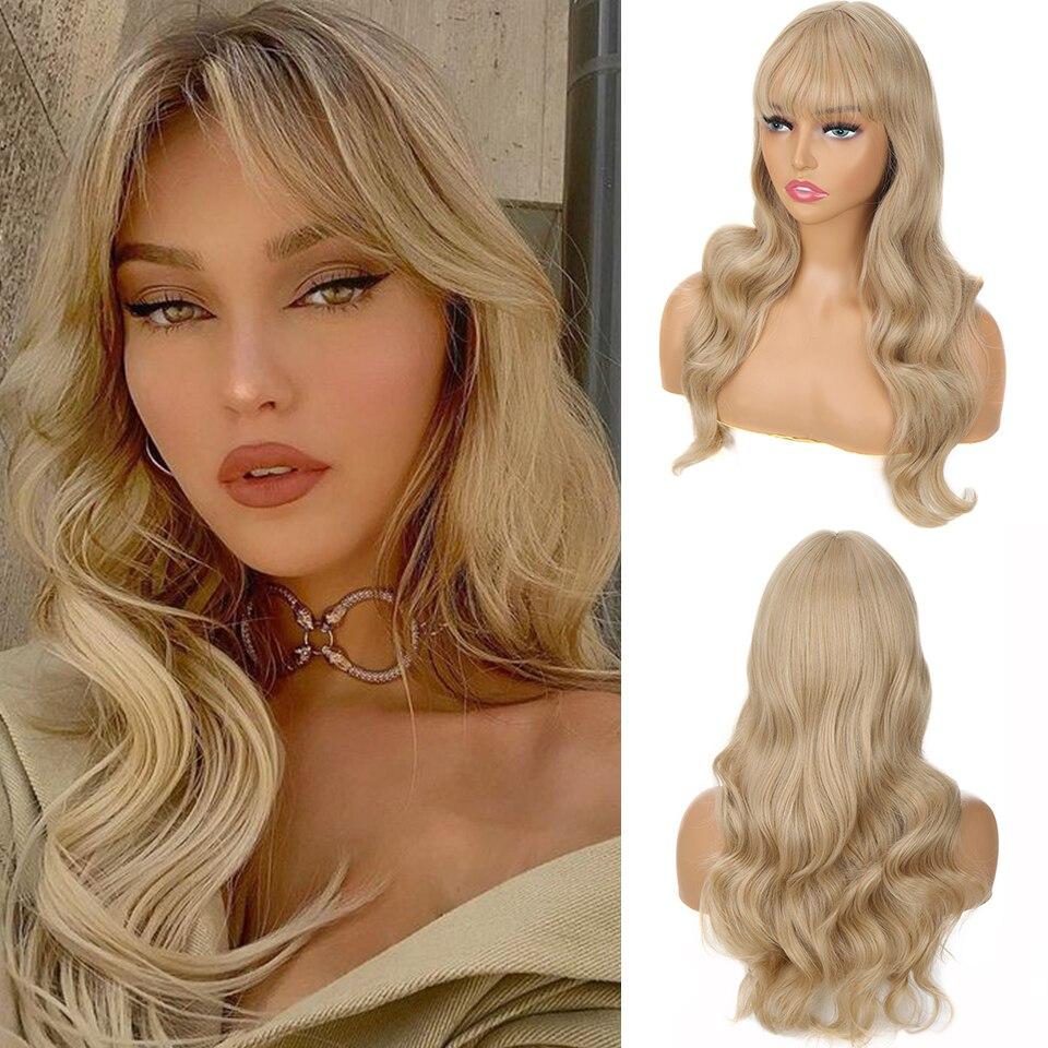 

Синтетические парики LUPU для чернокожих женщин, афроамериканские длинные волны, женские;s парики с челкой Лолита косплей парик термостойкие волосы 55CM