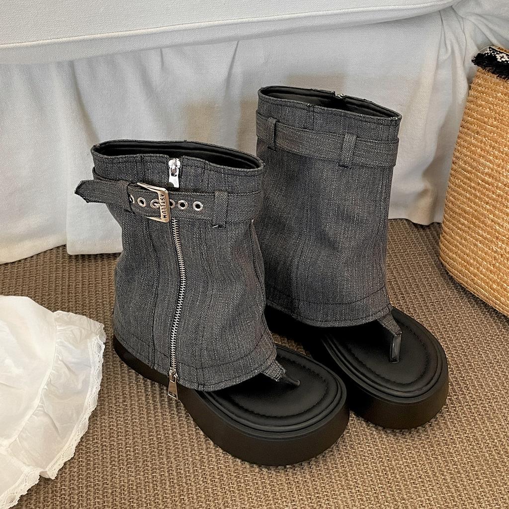 Black High-end Wedge Heel Platform Herringbone Sandals Women's 2025 New Summer Wear with Skirt Casual Cool Boots