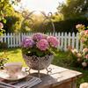 Unique Weathered Metal Flower Pot Container Balcony Vase With Artistic Lace Trim Suitable For Indoor And Outdoor bushes