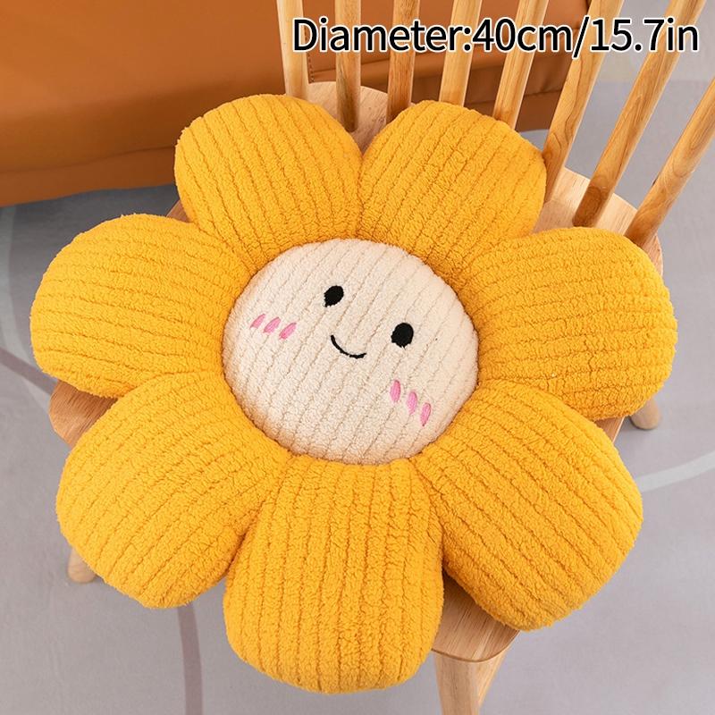 Kawaii Solsikkepute Tegneserie Blomsterformet pute Sengesofa Ryggpute Soverom Stue Sittepute Barnegaver