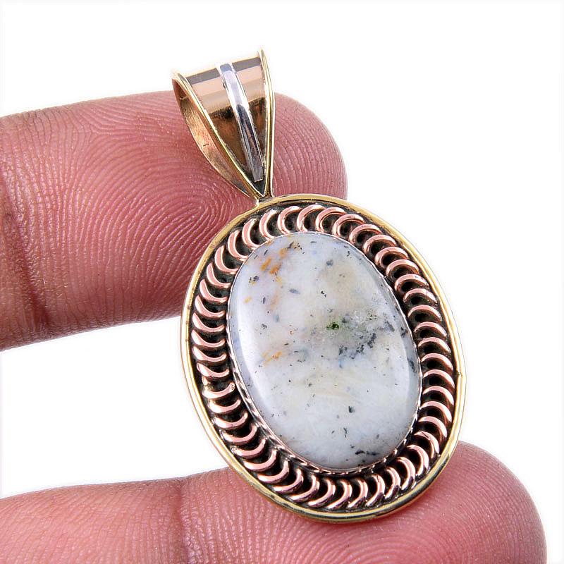 

Natural Dendrite Opal 925 Solid Sterling Silver Gift TwoTone Pendant 1.50 P4H96