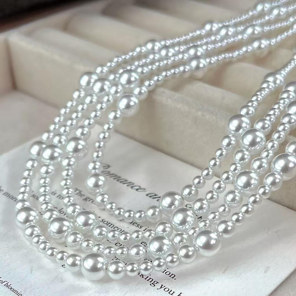 Vintage High-Gloss Perfect Round Artificial Crystal Pearl Adjustable Necklace Collarbone Chain
