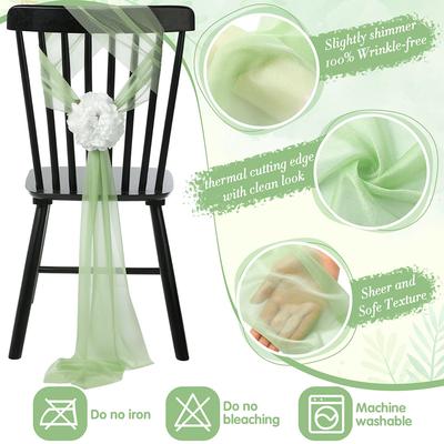 Conjunto de 12 Laços de Fita de Chiffon para Cadeiras Faixa para Cobertura de Cadeira Atacado para Casamento Festa Banquete Aniversário Evento Decoração de Casa