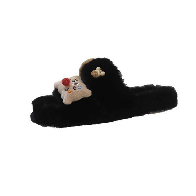 Autumn and Winter New Cartoon Accessories Wool Slippers Women's Fashion Round Head Outer Slippers Women's Fashion Cotton Shoes