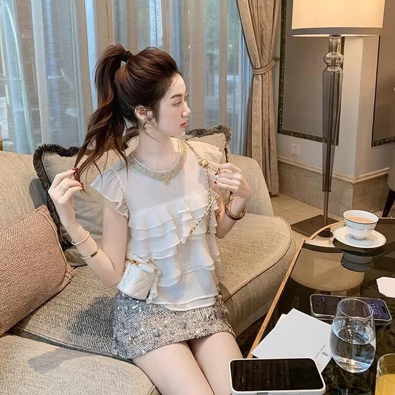 Elegancka damska bluzka z szyfonu z falbankowymi rękawami