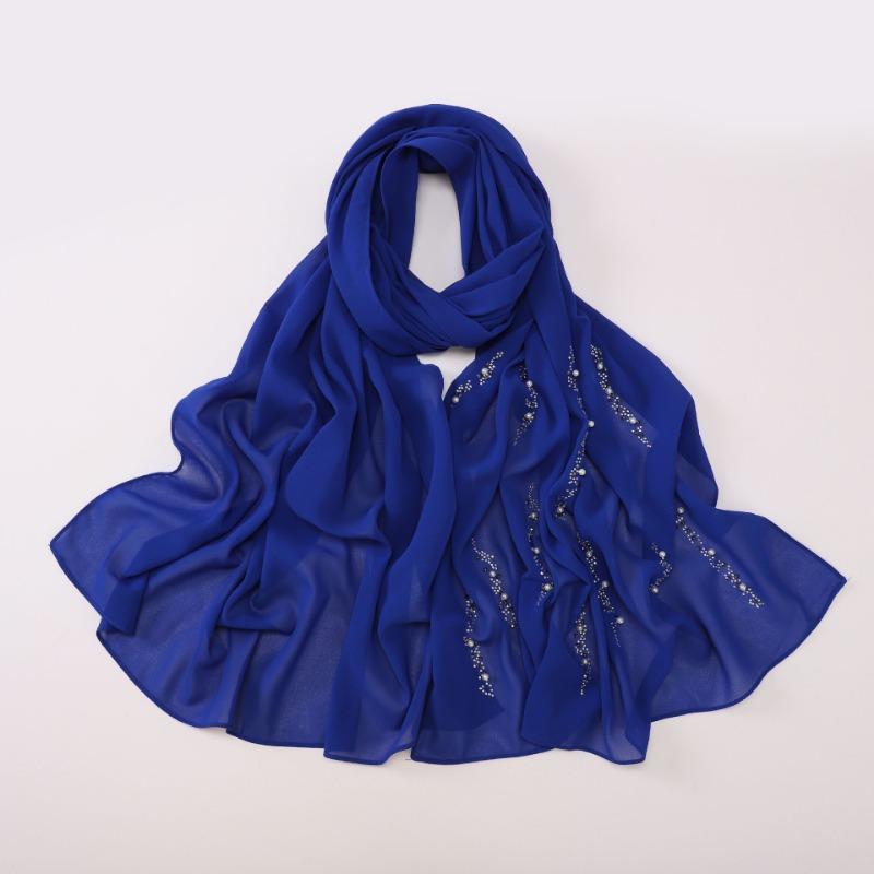 Chiffon Long Scarf With Rhinestones Beads Ethnic Headscarf For Women