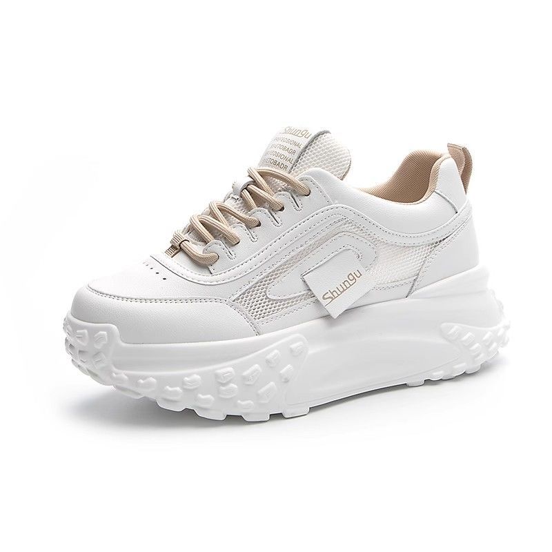 Soft leather thick-soled popular dad shoes women's height increased by 5cm spring and autumn mesh breathable sports casual white shoes