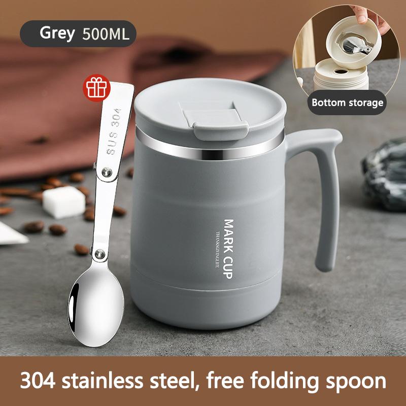 

Чашка для кофе из нержавеющей стали, термос-кружка 500 мл с ручкой, герметичная термос-фляга для путешествий, термос, бутылка для воды, бесплатная ложка 500ml