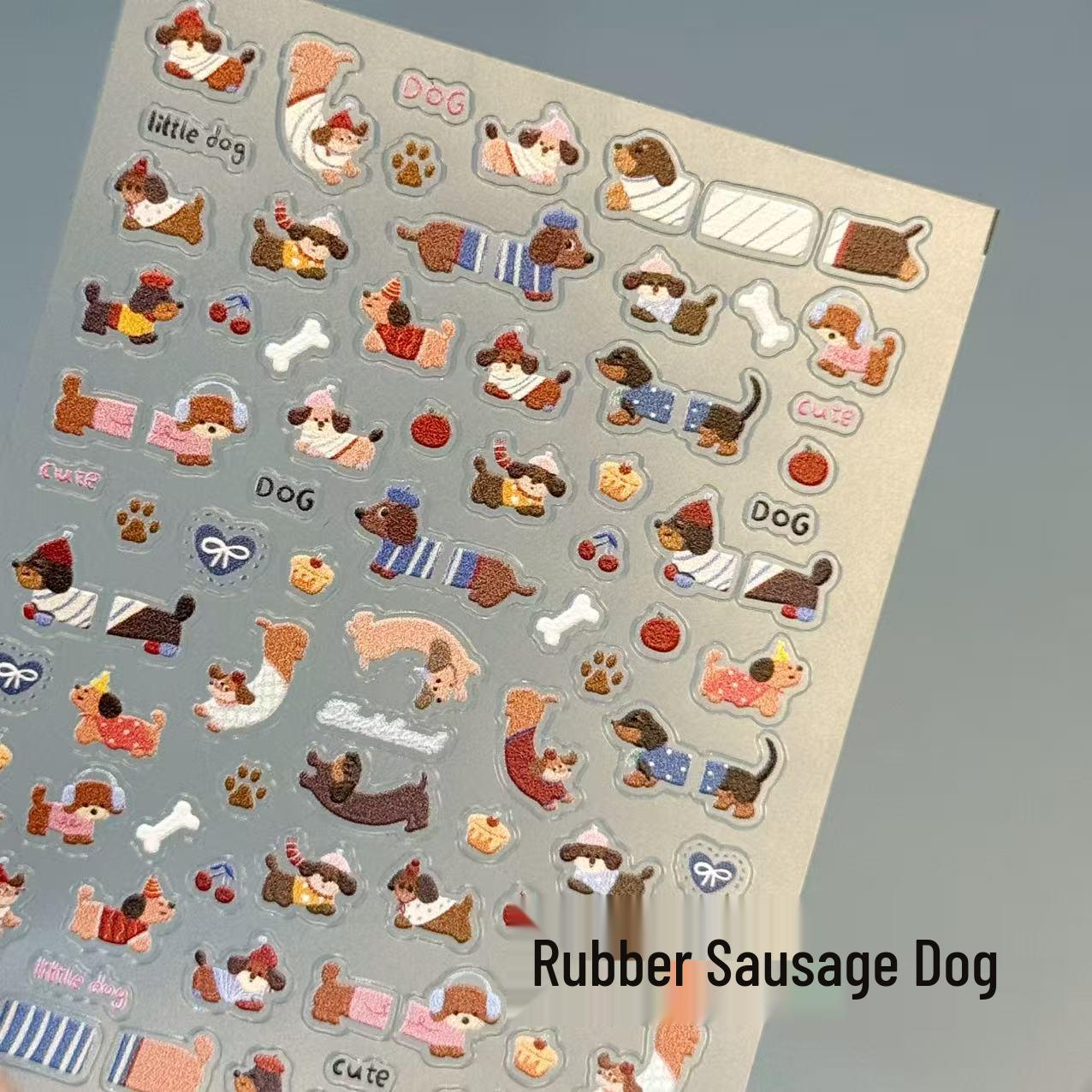 3D Embossed Rubber Sausage Puppy Nail Art & Sticker Set