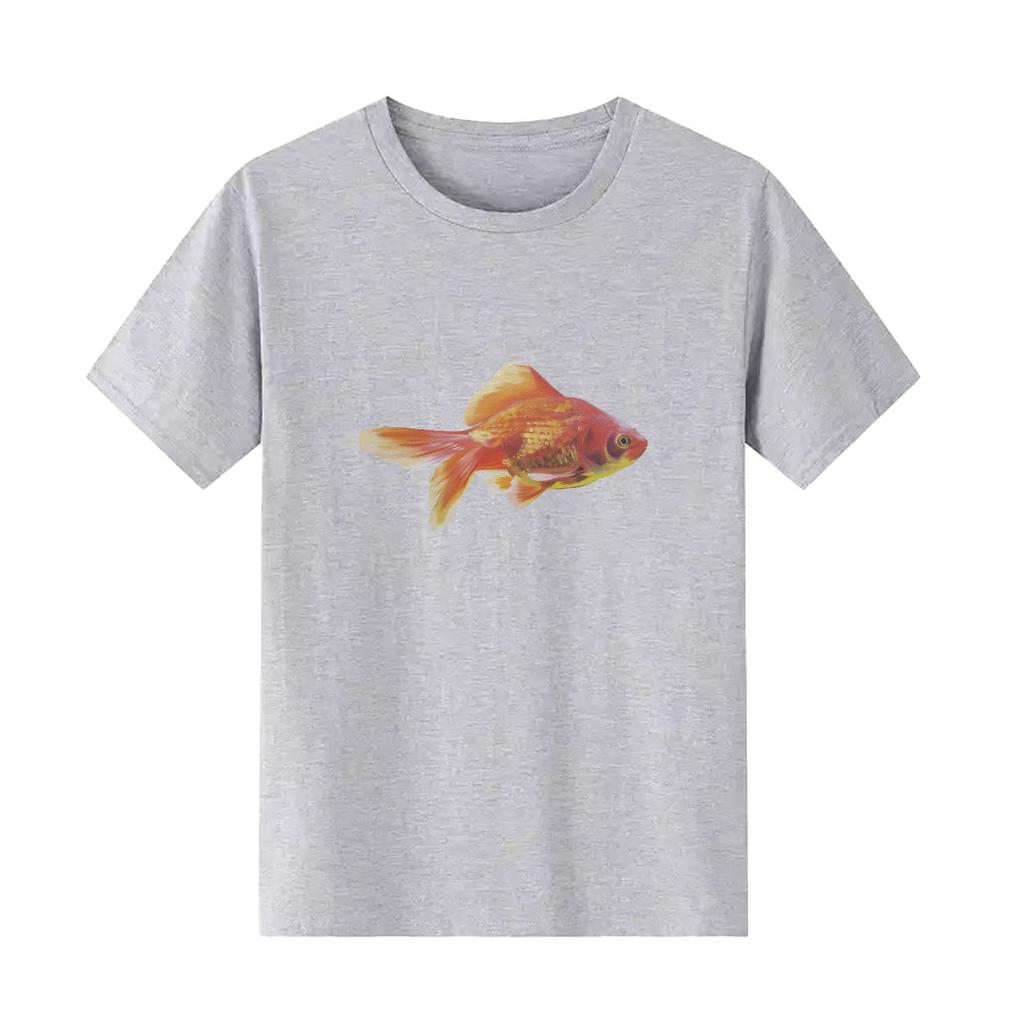 Beautiful Goldfish Print Short Sleeved Round Neck Womens Tshirt for Spring and Summer Versatile Womens Tshirt