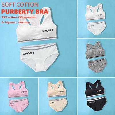Teens Girls Sports Bra Gym Underwear Sport Bra with Briefs CottonTraining Bra Set 8-14Years