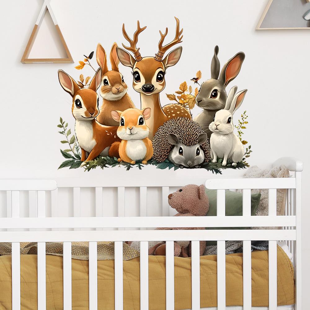 Self-adhesive Cartoon Animal Wall Stickers for Kids Room Bedroom Living Room Home Decor