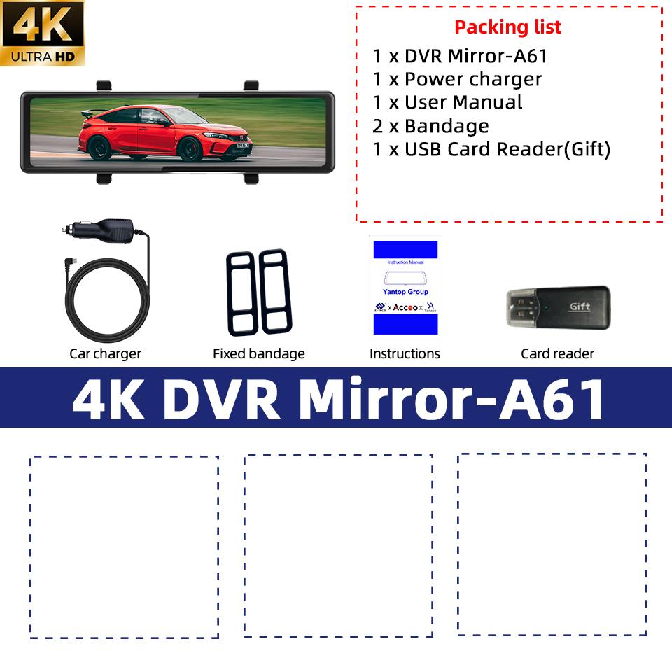 

E-ACE 4K Dashcam Mirror 12 Inch Car Video Recorder Support 2.5K Waterproof Rear Camera ADAS WIFI GPS Black Box Dash Cam None