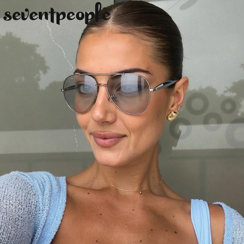 Oversized Pilot Sunglasses Women  Luxury Brand Vintage Oval Punk Sun Glasses  For Ladies Retro Steampunk Double Beam Eyewear